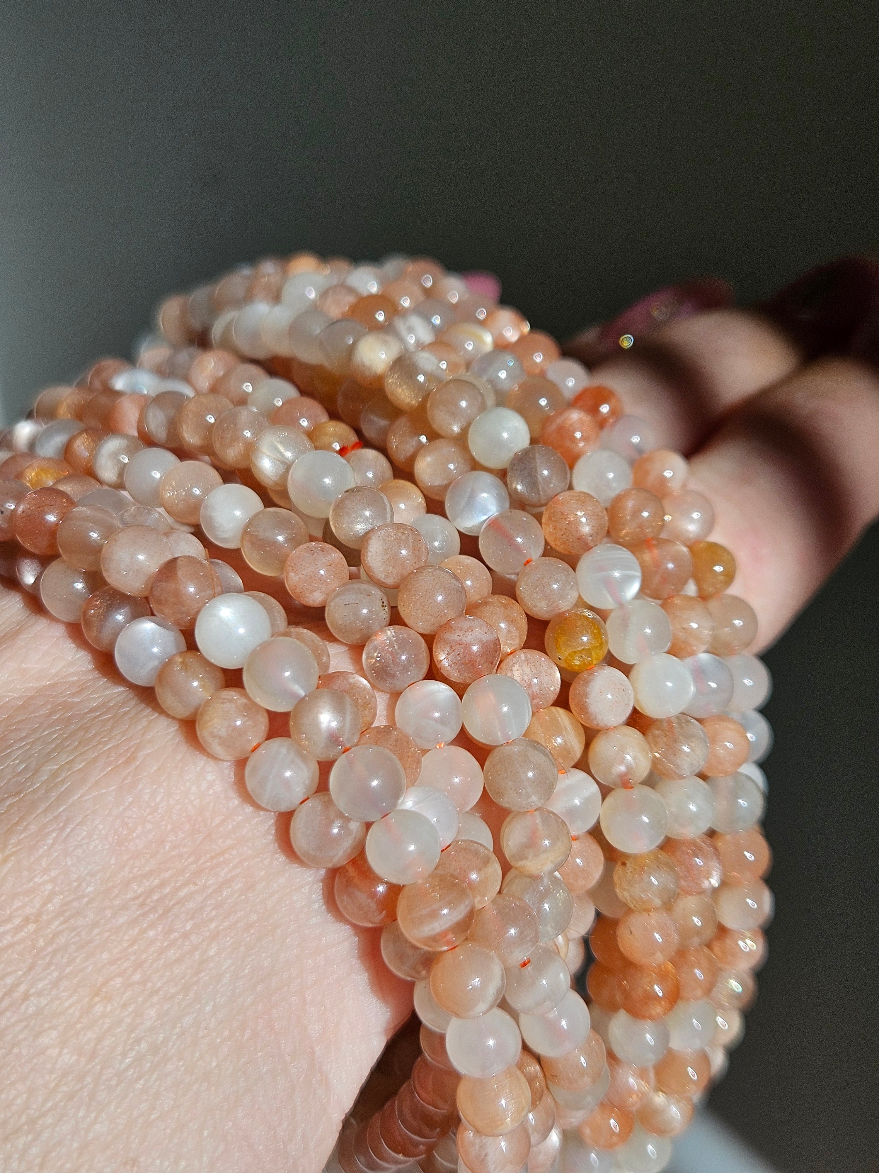 Peach Moonstone 4 wrap bracelet | 5mm