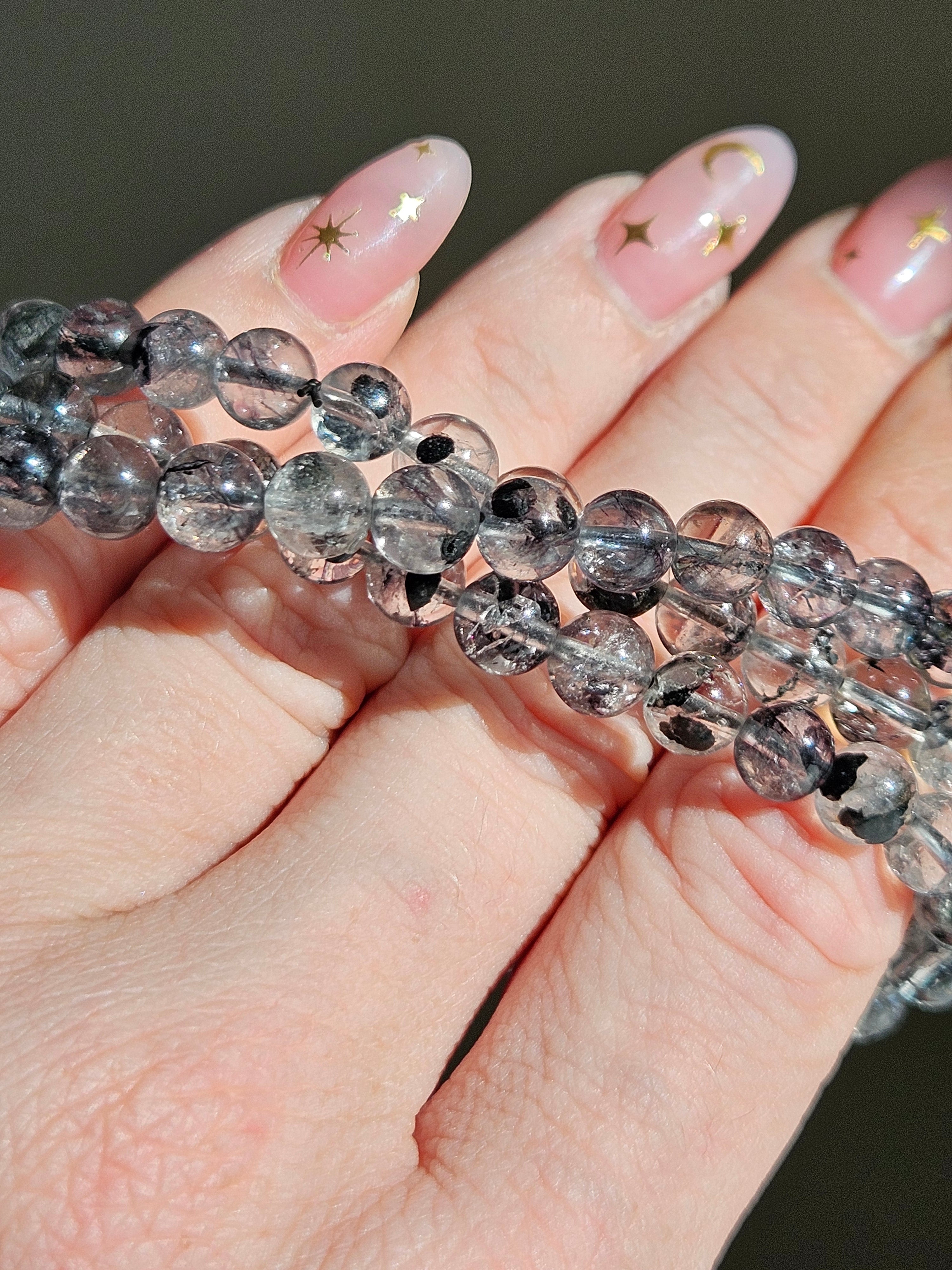 Carbon included Quartz 3 wrap bracelet | 7mm