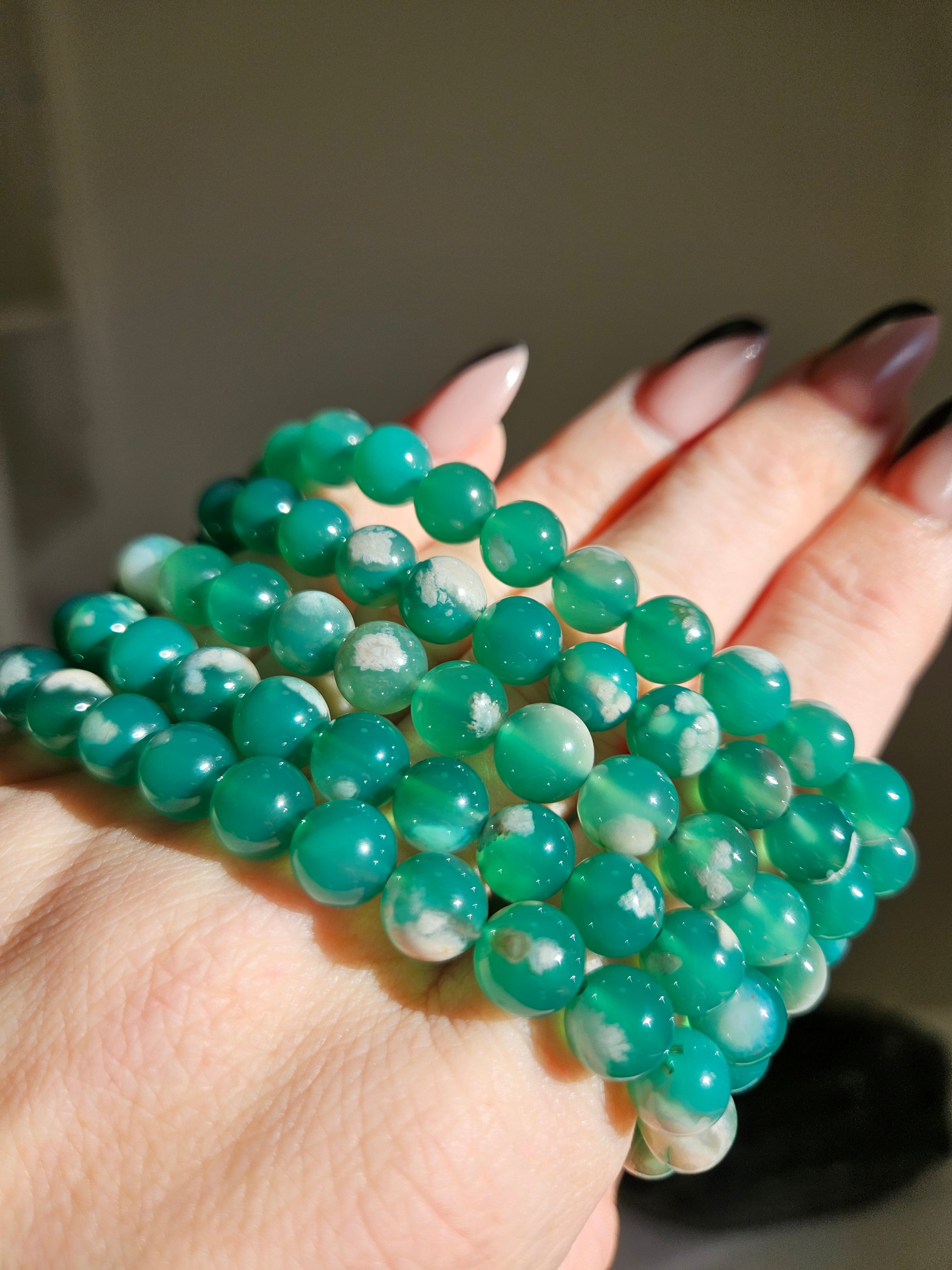 Green Flower Agate Bracelet | 8mm