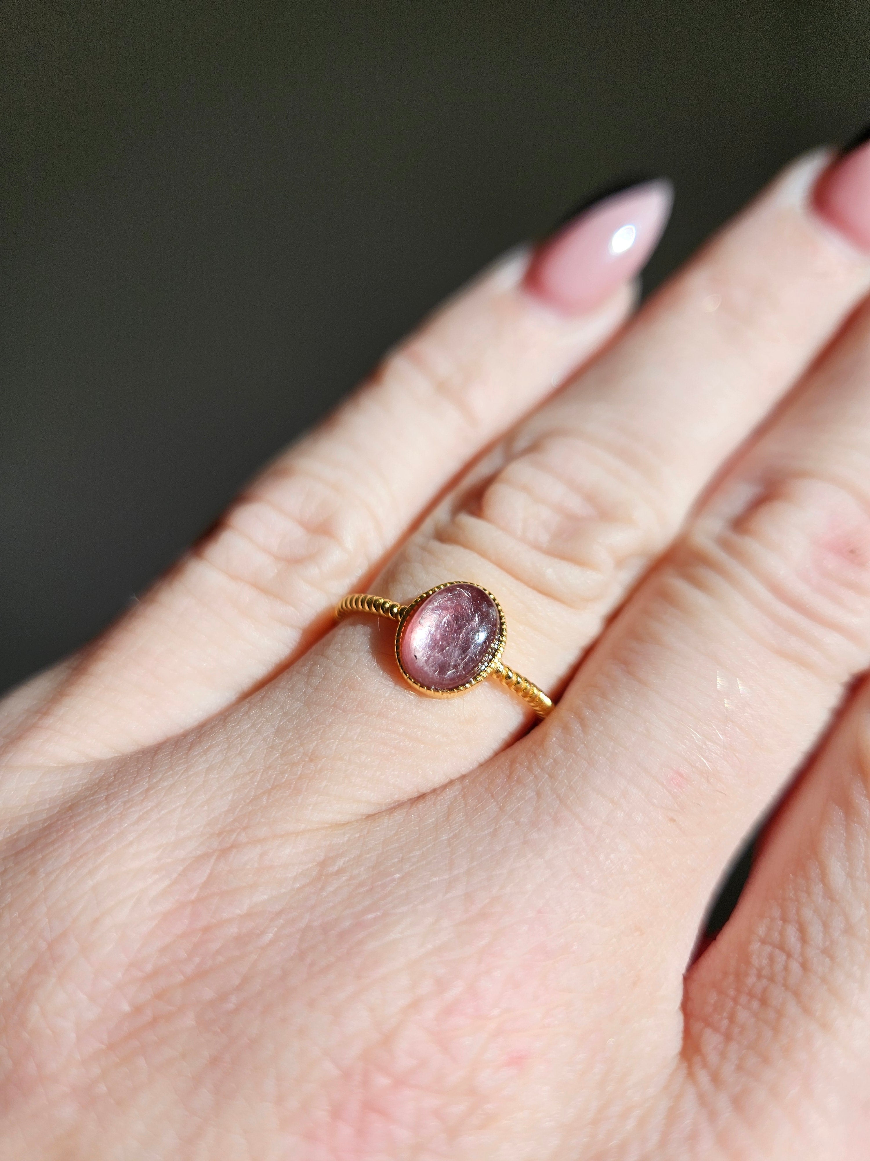 Gem Lepidolite Ring | adjustable