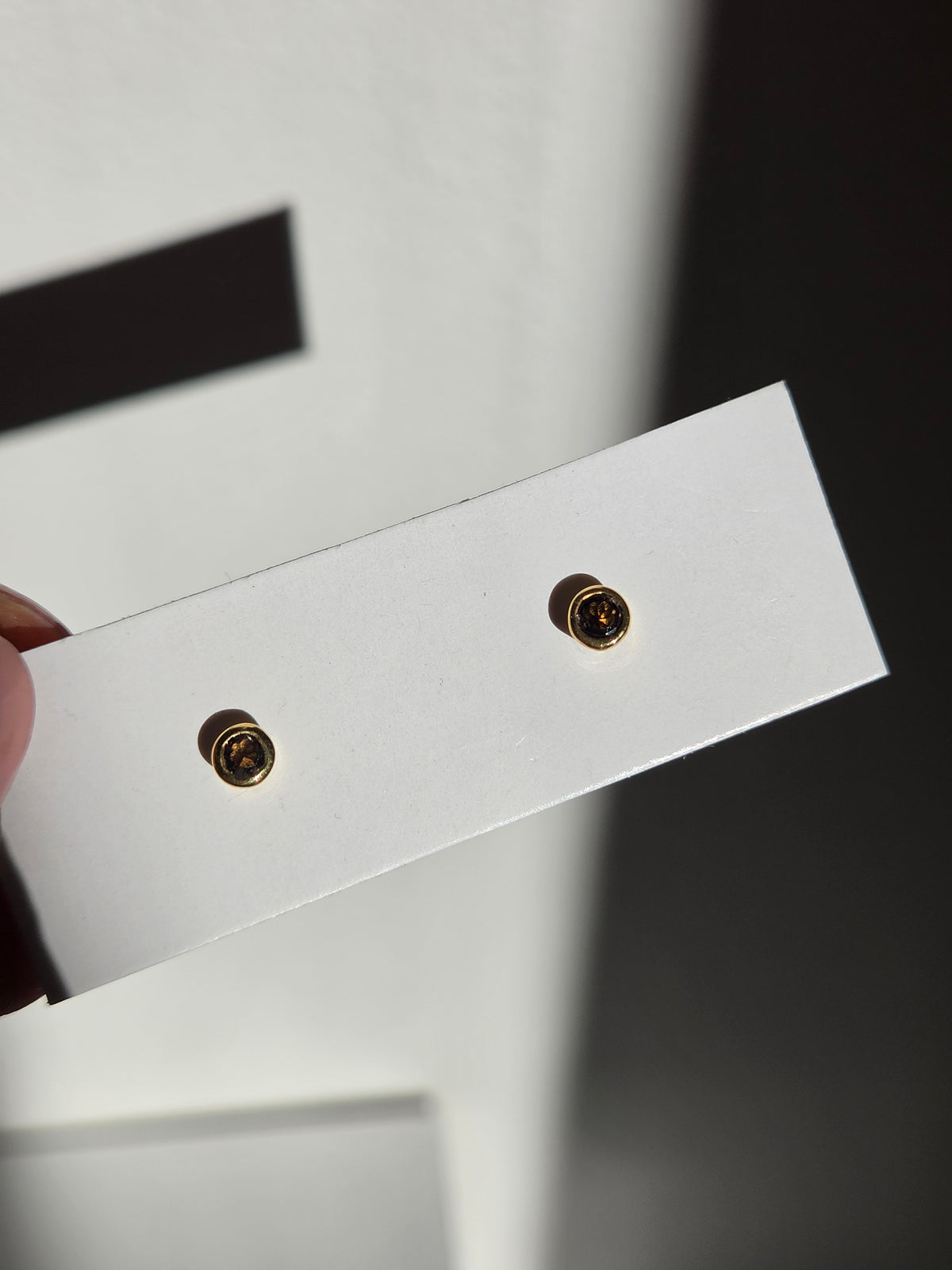 Smoky Quartz round stud Earrings | gold 004