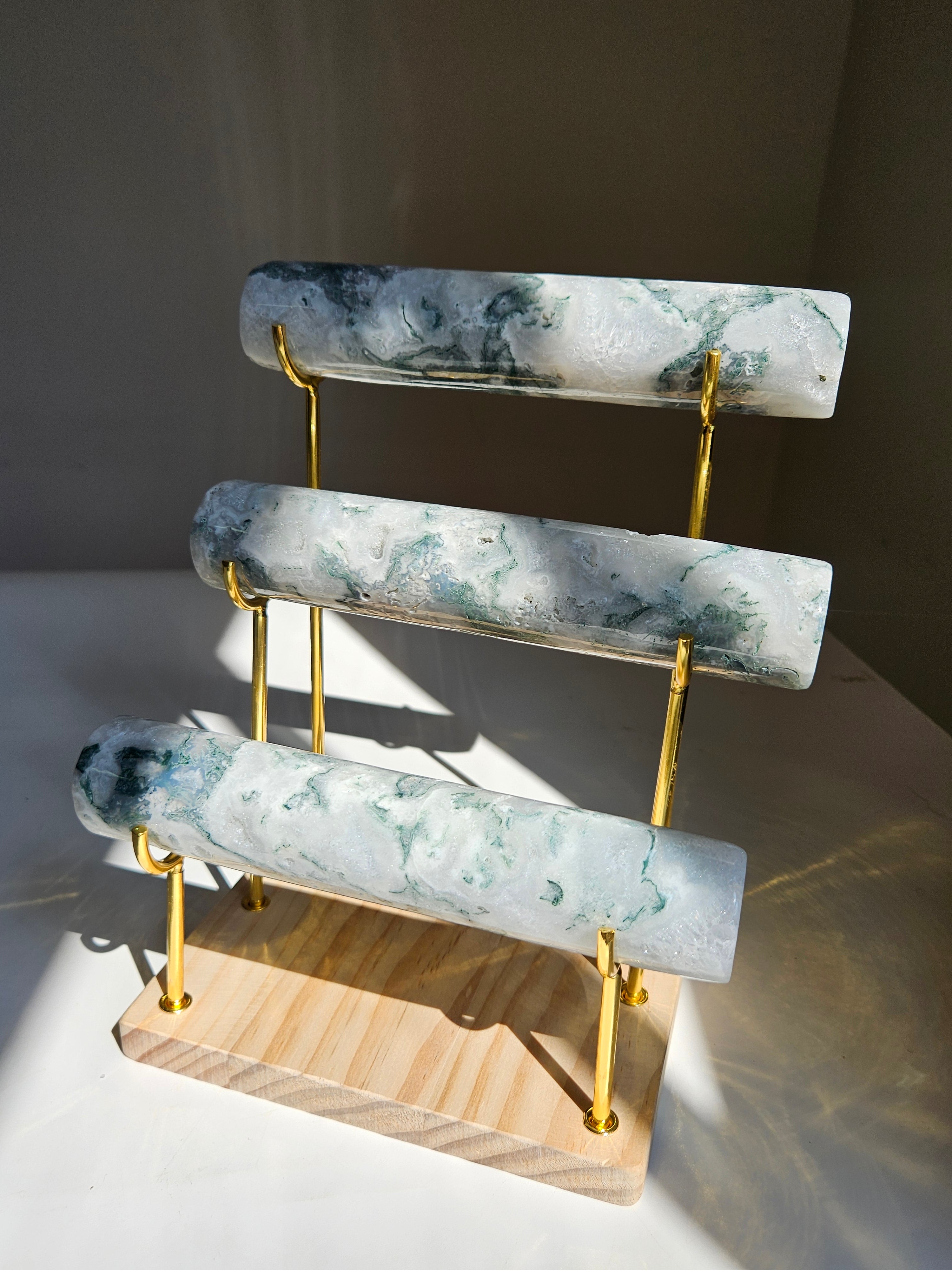 Moss Agate 3 teir bracelet holder