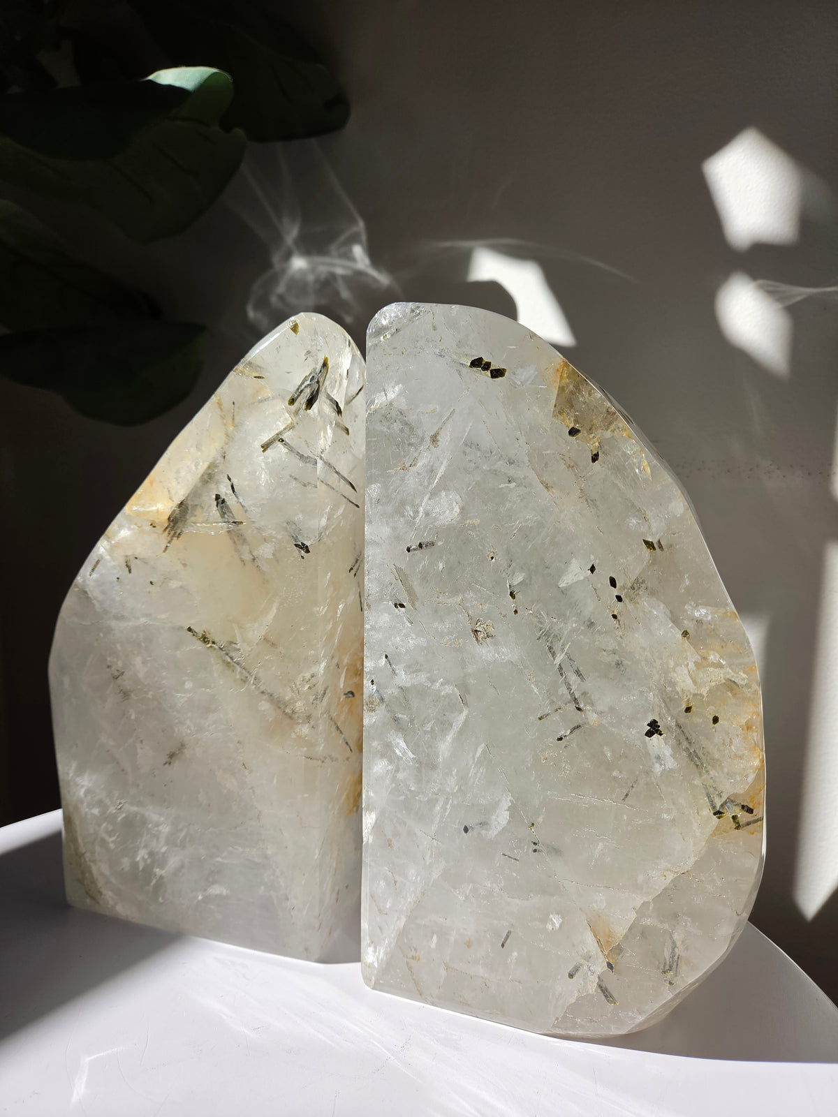 Green Tourmaline x Quartz Bookends