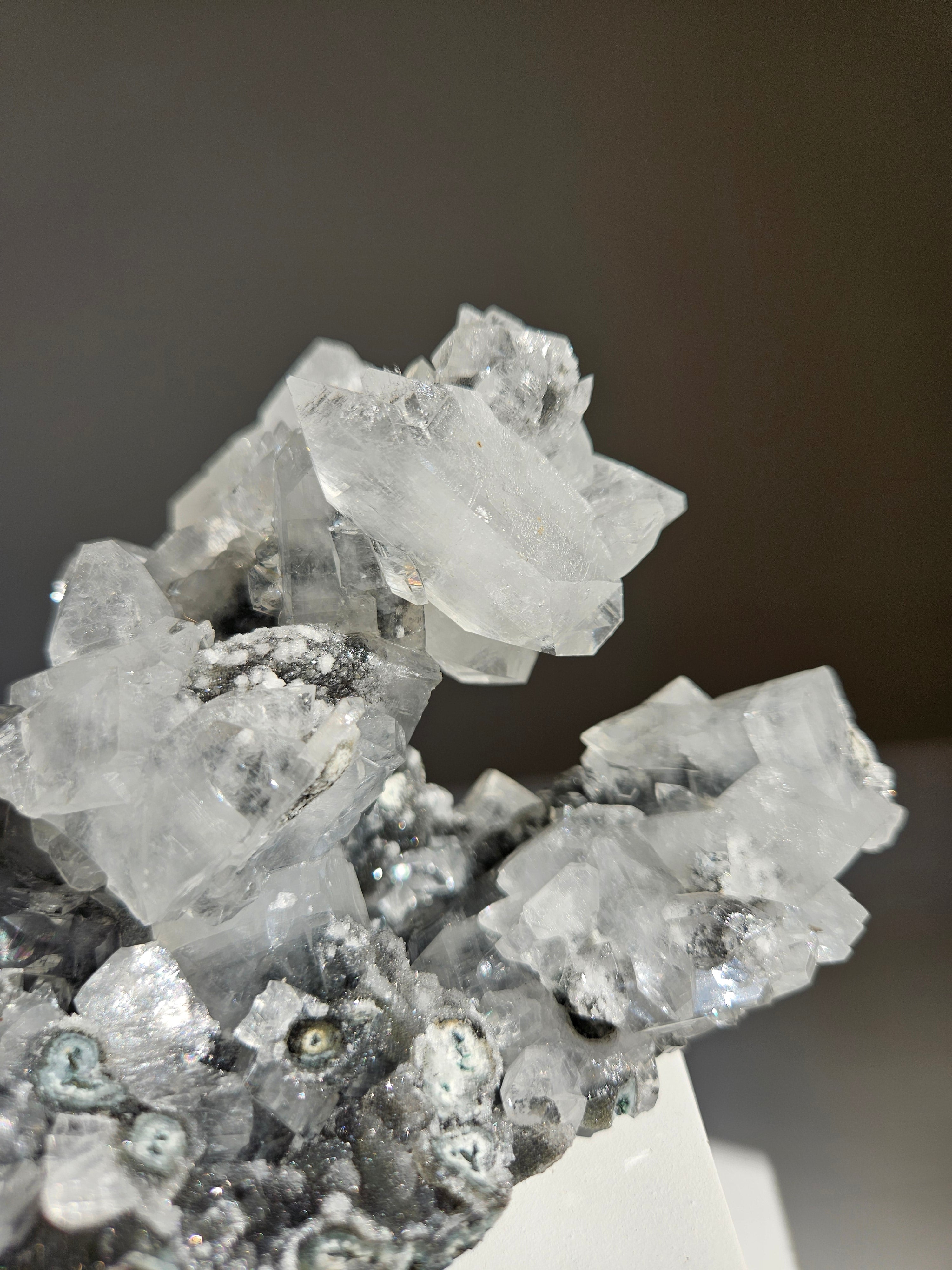 Apophyllite on Black Chalcedony 023
