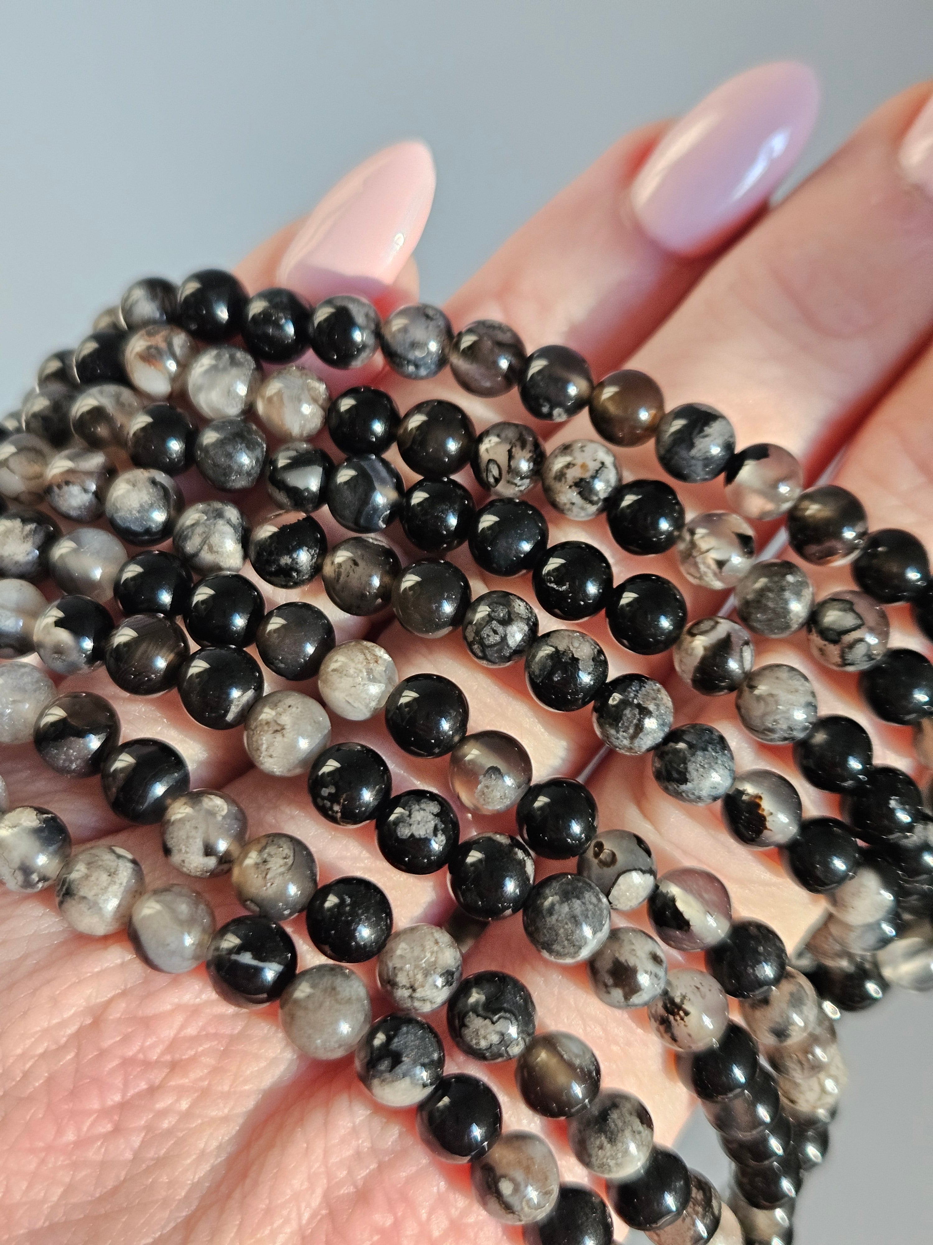 Black Flower Agate 3 wrap bracelet | 5.5mm