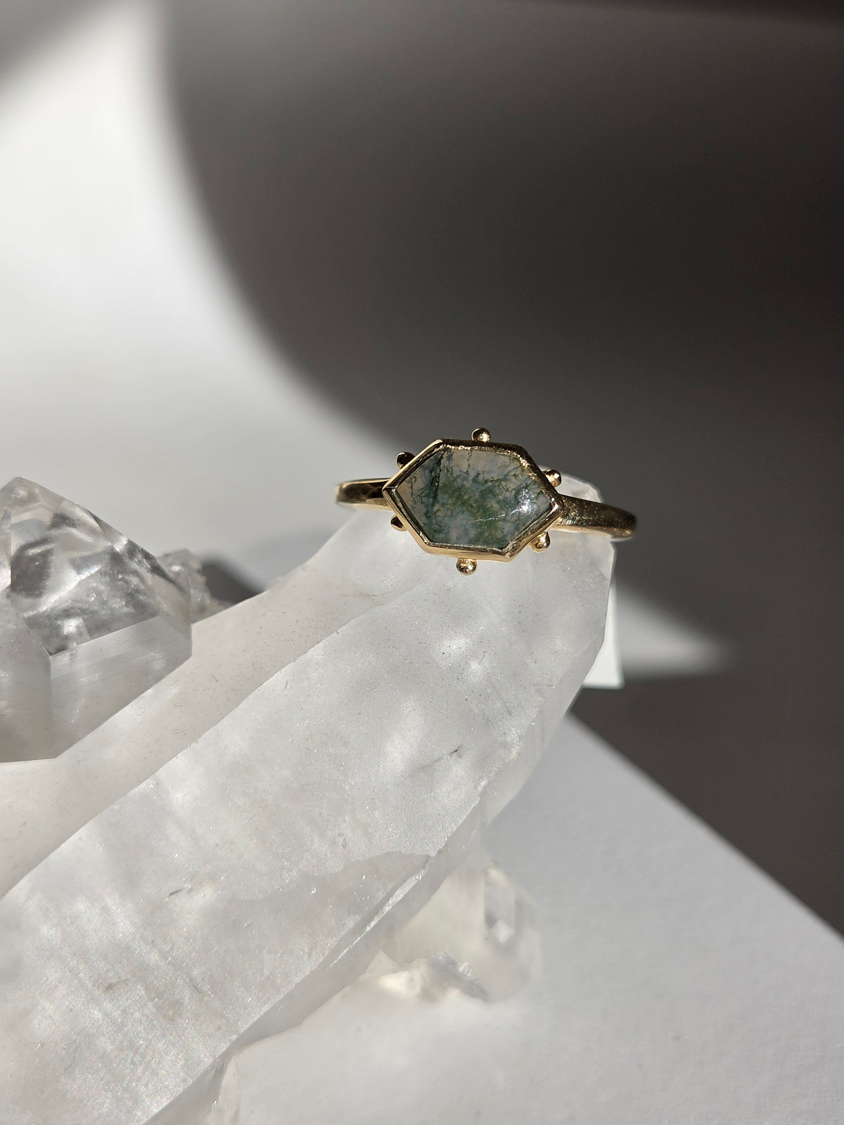 Size 6.5 | moss agate Ring | gold 050