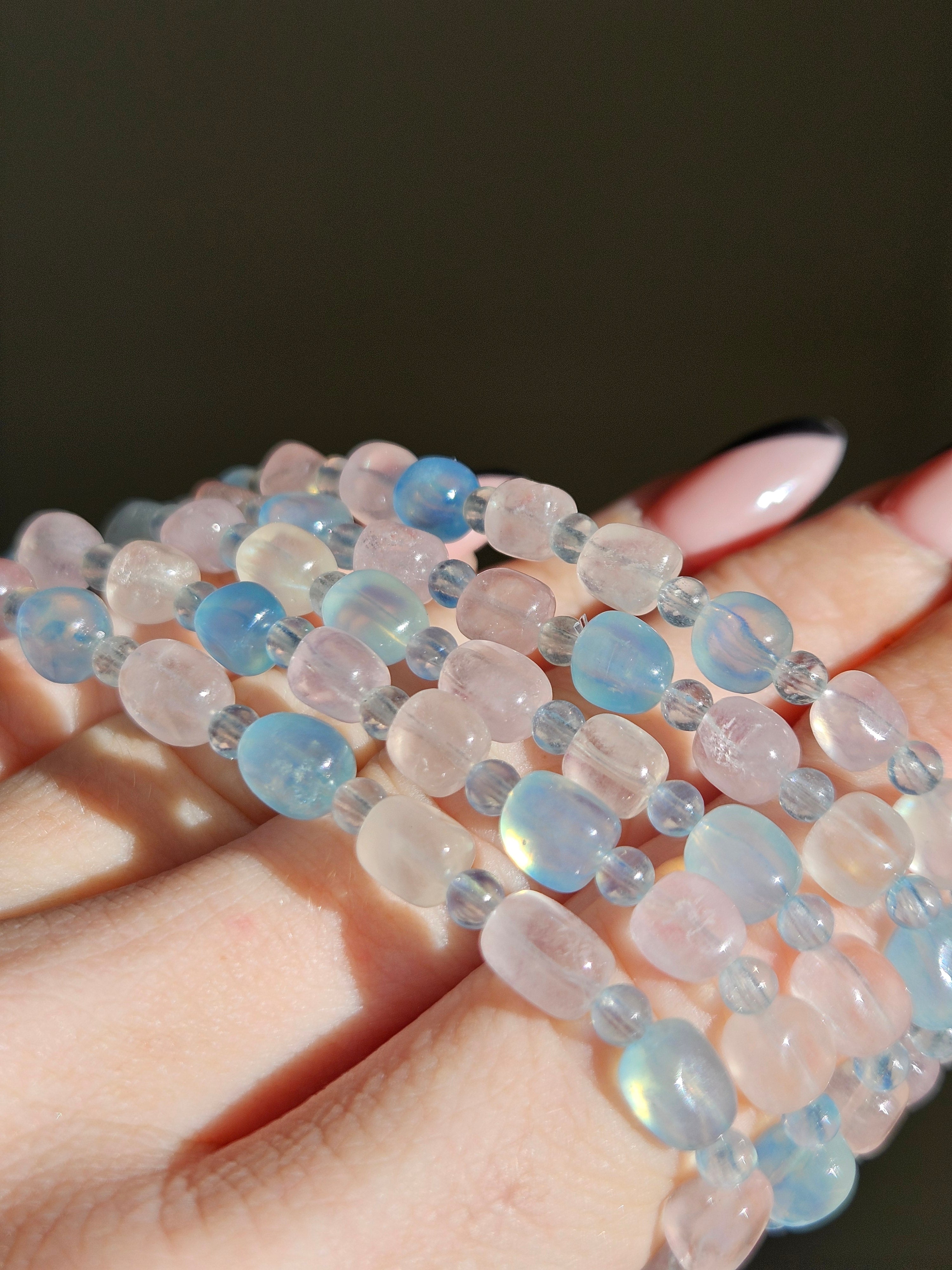Aquamarine x Morganite bracelet | fancy beads
