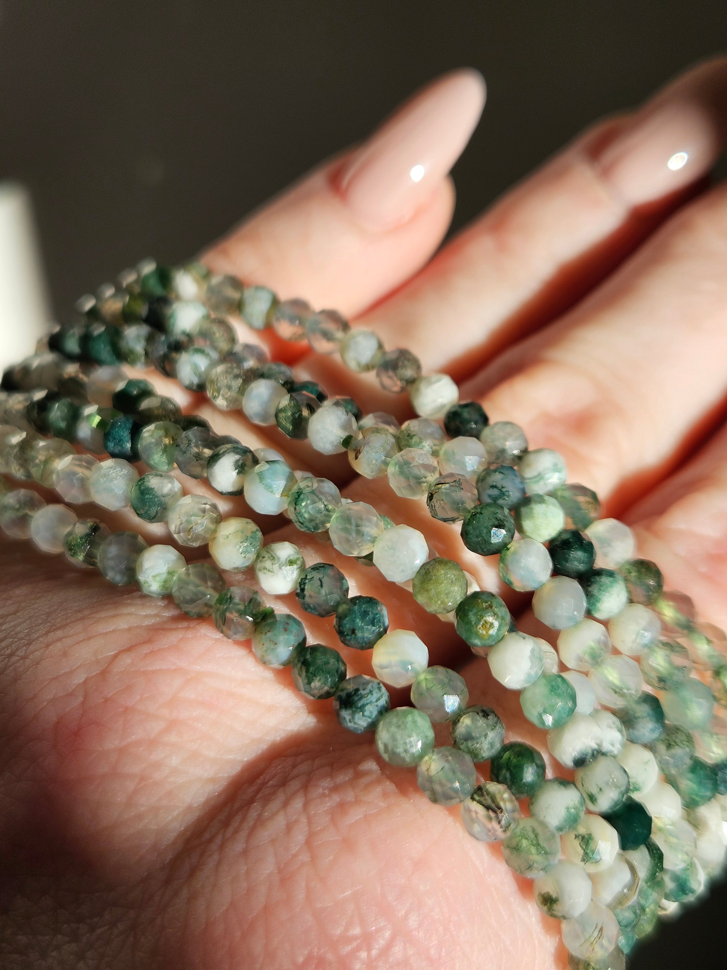 Faceted Moss Agate Bracelet | 4mm