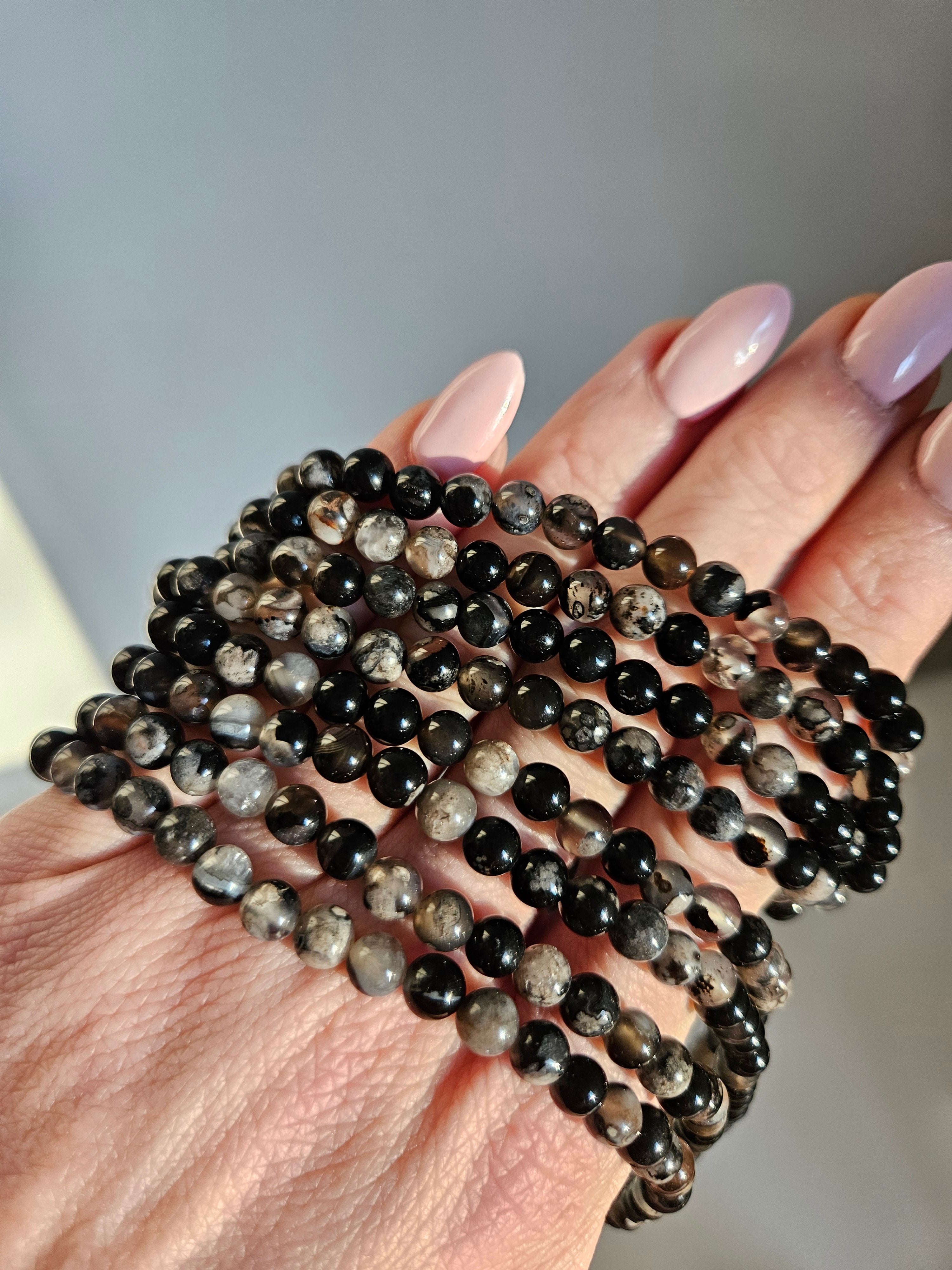 Black Flower Agate 3 wrap bracelet | 5.5mm
