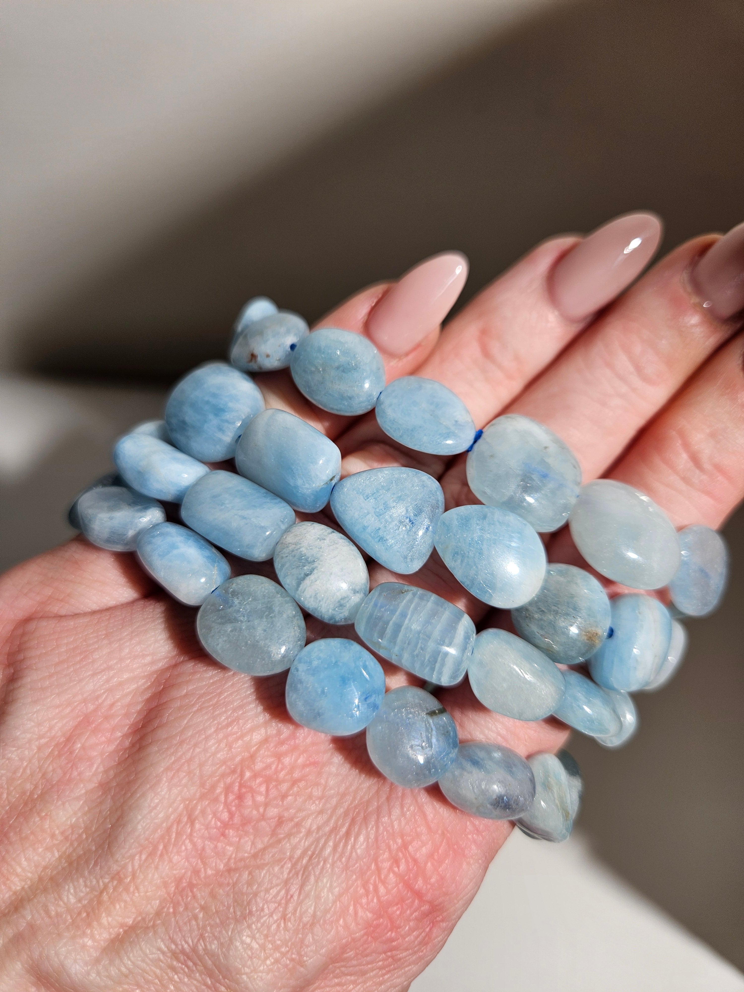 Aquamarine bracelet | pebble beads